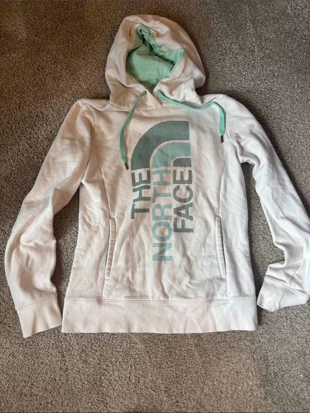 The North Face White Hoodie with Mint Lined Hood